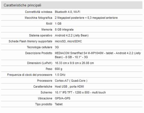 Mediacom SmartPad 10.1 HD S4 3G M-MP1040M manuale italiano